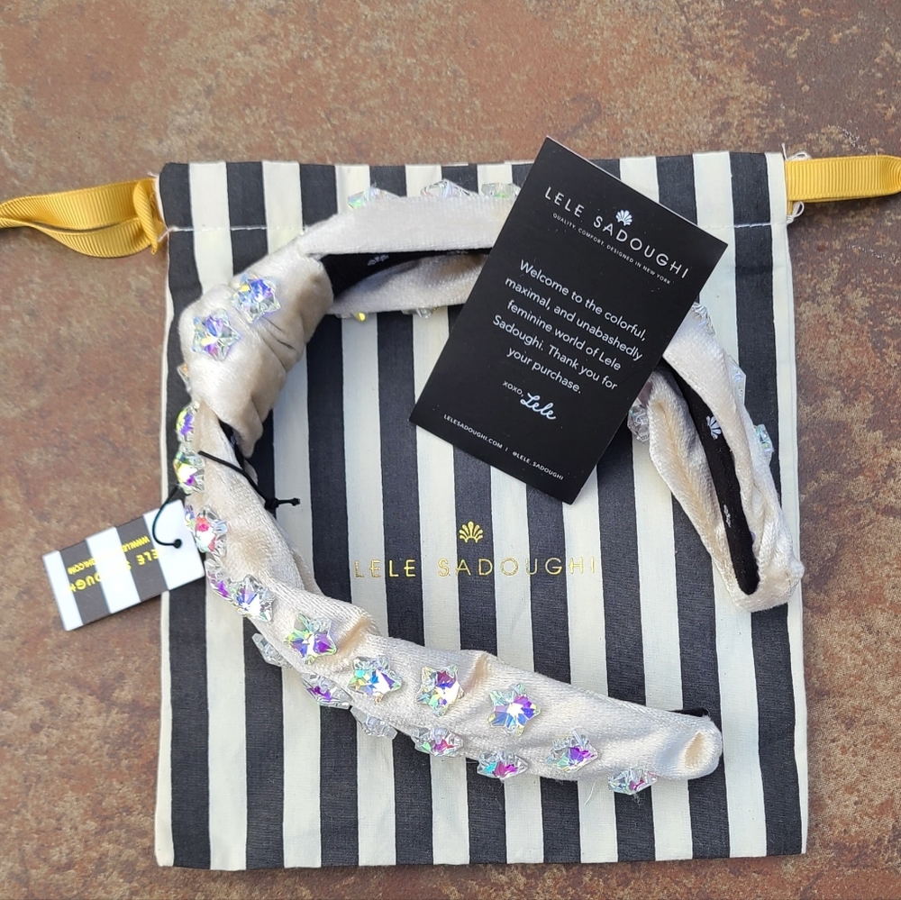 NWT Lele Sadoughi Crystal Star knotted headband Ivory